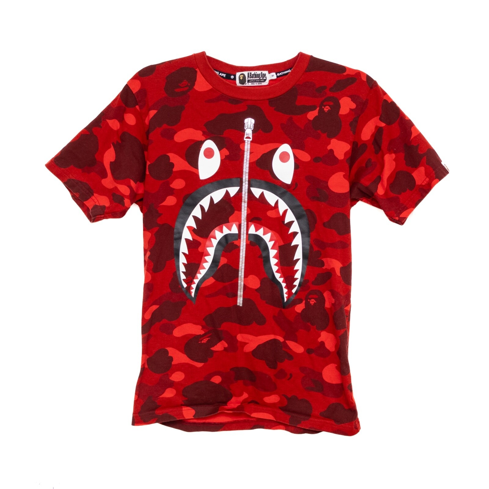 Rare A Bathing Ape Bape "Color Camo Shark Face Tee" Red Size:S